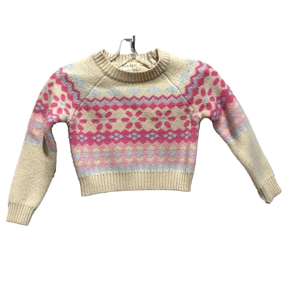 Btween Toddler Girl Fair Isle boho PInk cream Soft Knit Sweater sz 3T Winter